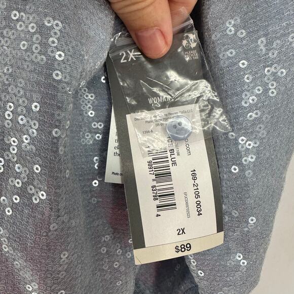 NEW Worthington + Jason Bolden Ice Blue Sequin Button Down Blouse 2X - Picture 6 of 9